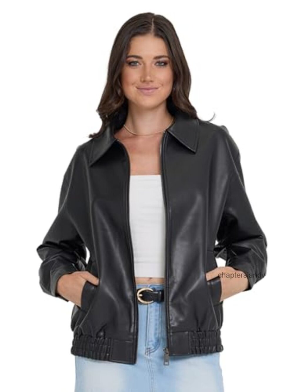 Faux Leather Bomber Motorcycle Jacket Women Zip Up Moto